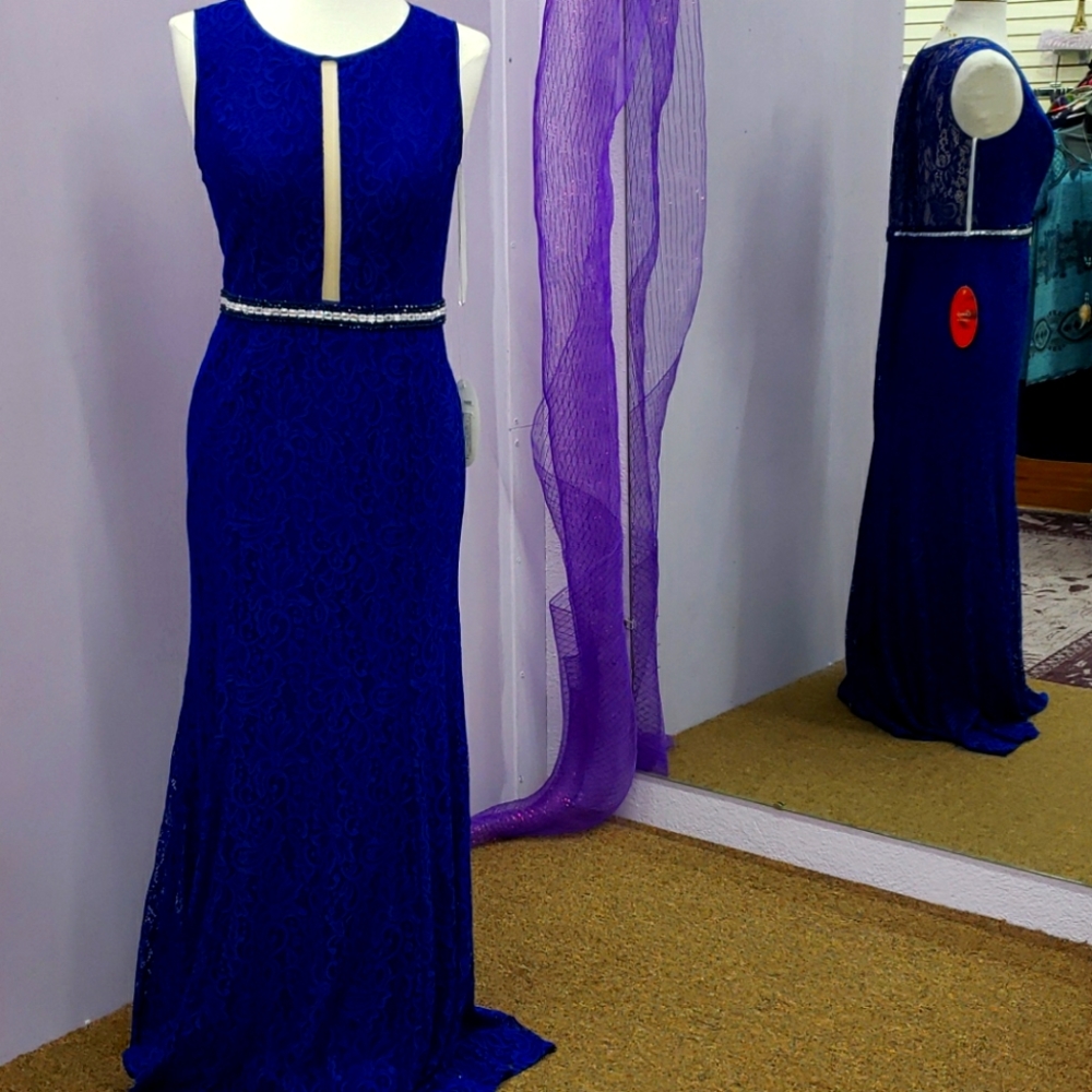 Cindy Royal Blue Lace Formal Dress